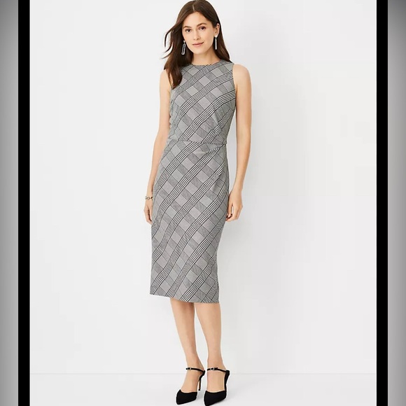 Ann Taylor Plaid Tucked Wrap Sheath Midi Dress Sz 10 - Picture 1 of 6